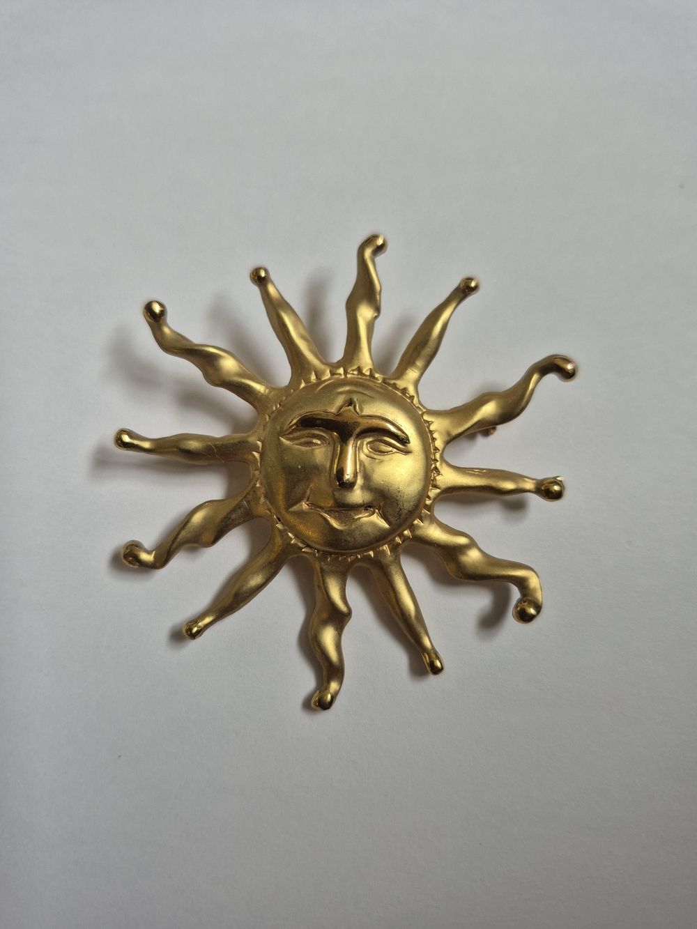 Gold Sun Face Brooch / Pin Celestial